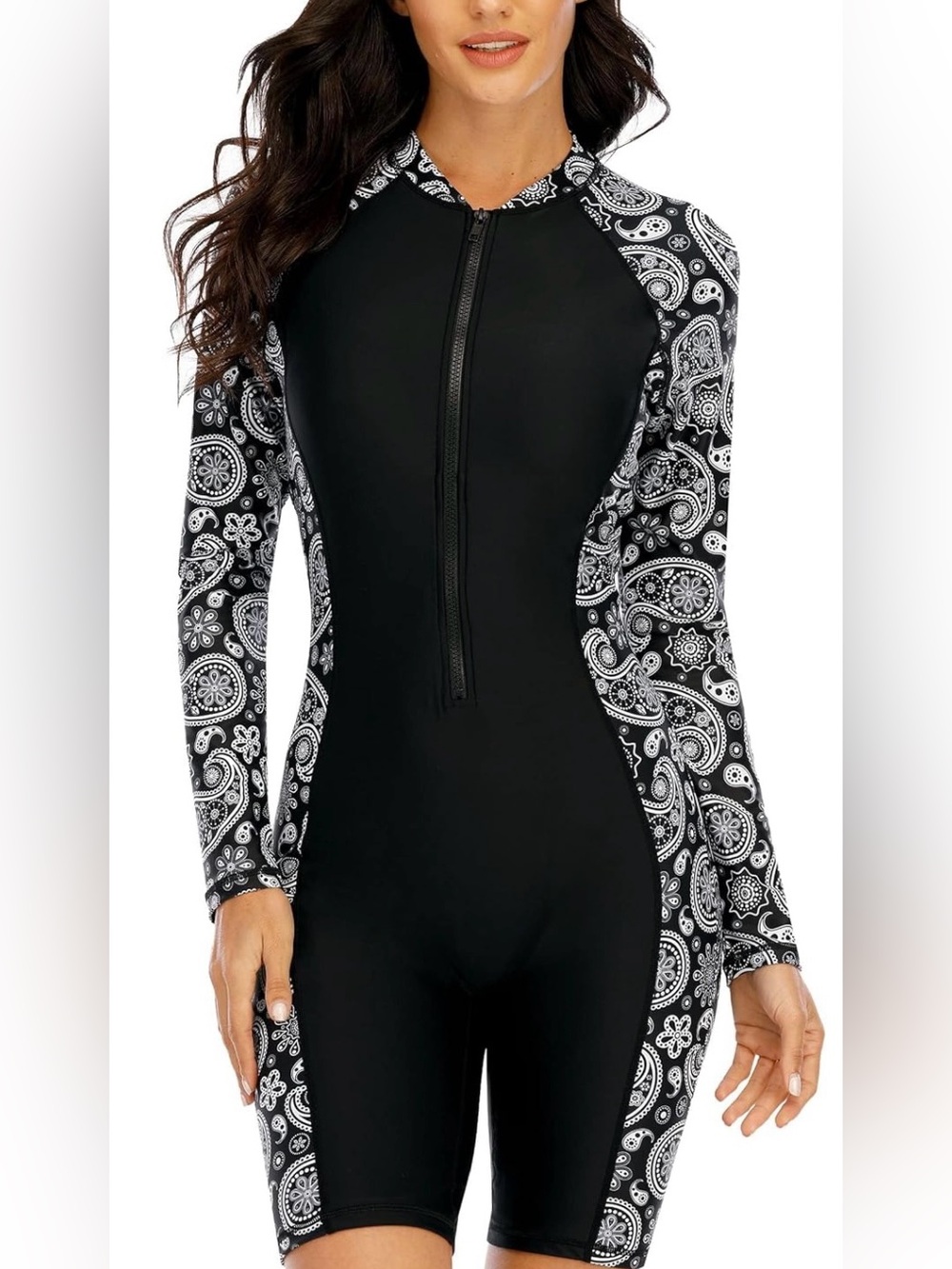Women's Boyleg One Piece Rash Guard with Built in Bra Zip Front UPF50+